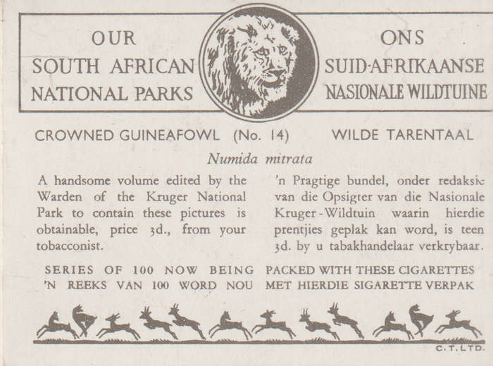 CIGARETTE CARD OUR SOUTH AFRICAN NATIONAL PARKS NO 14