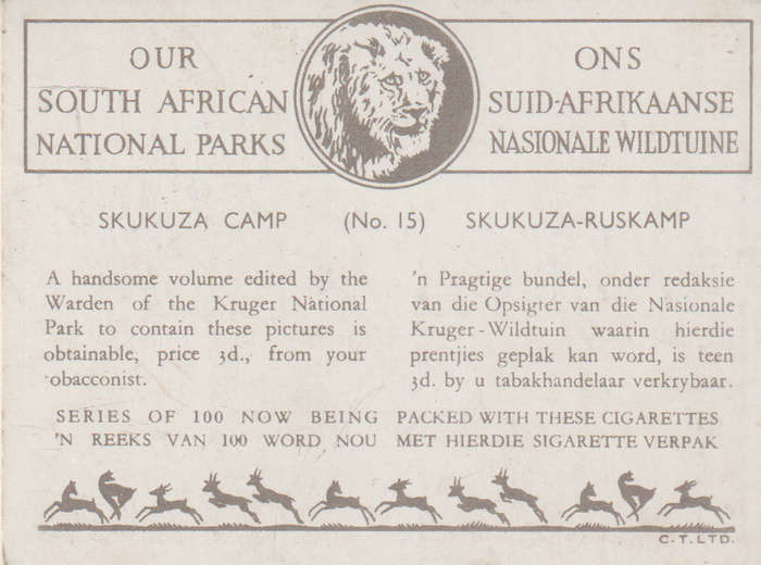 CIGARETTE CARD OUR SOUTH AFRICAN NATIONAL PARKS NO 15