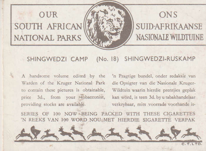 CIGARETTE CARD OUR SOUTH AFRICAN NATIONAL PARKS NO 18