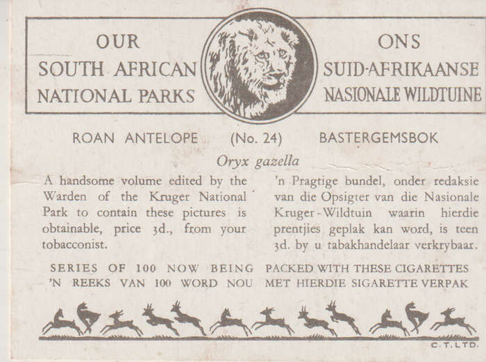 CIGARETTE CARD OUR SOUTH AFRICAN NATIONAL PARKS NO 24