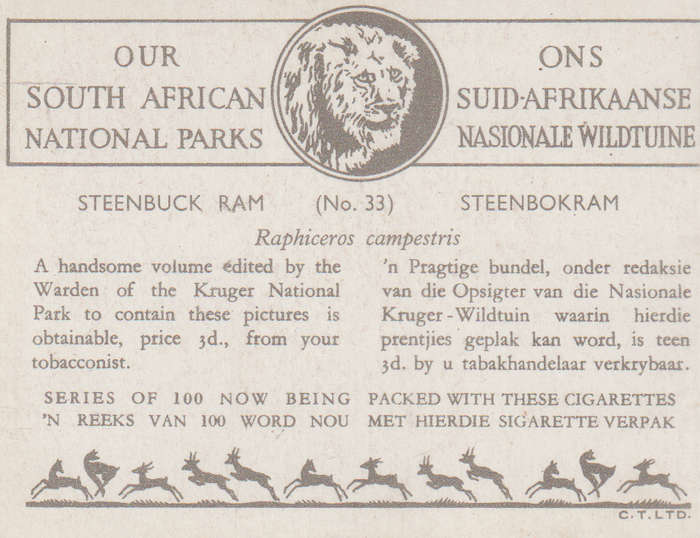 CIGARETTE CARD OUR SOUTH AFRICAN NATIONAL PARKS NO 33
