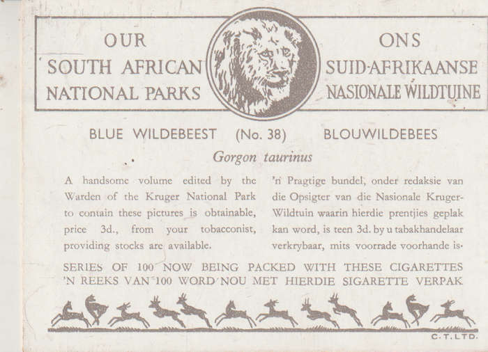CIGARETTE CARD OUR SOUTH AFRICAN NATIONAL PARKS NO 38