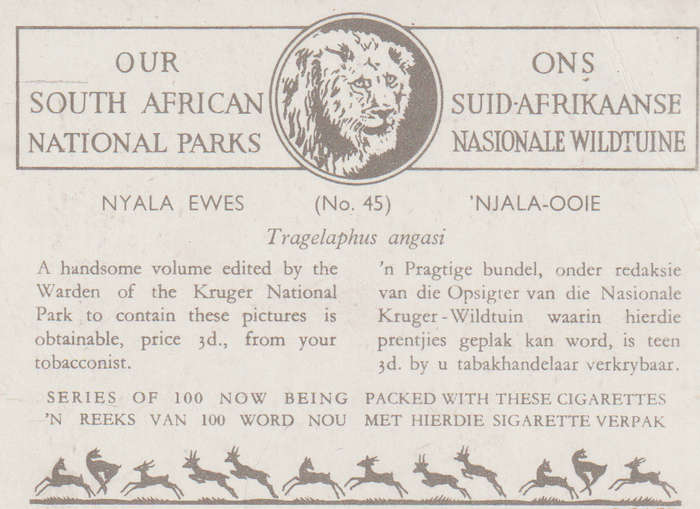 CIGARETTE CARD OUR SOUTH AFRICAN NATIONAL PARKS NO 45