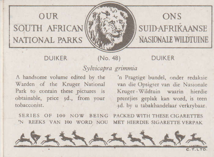 CIGARETTE CARD OUR SOUTH AFRICAN NATIONAL PARKS NO 48
