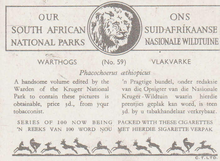 CIGARETTE CARD OUR SOUTH AFRICAN NATIONAL PARKS  NO 59
