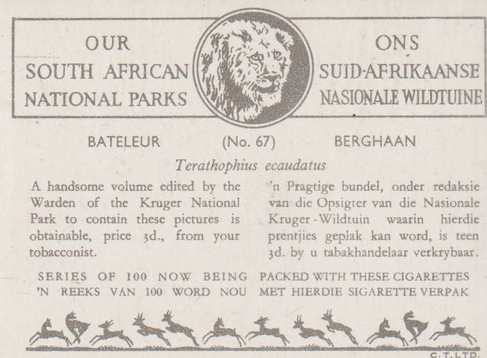 CIGARETTE CARD OUR SOUTH AFRICAN NATIONAL PARKS  NO 67