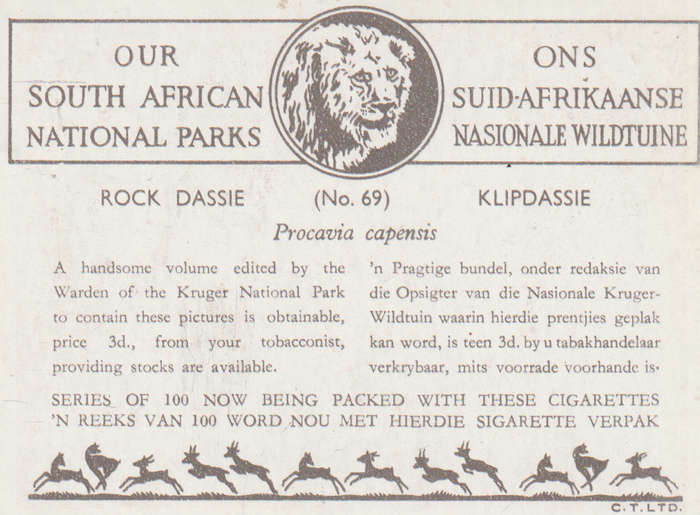 CIGARETTE CARD OUR SOUTH AFRICAN NATIONAL PARKS  NO 69