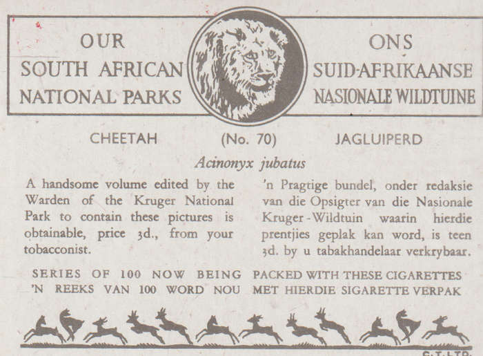 CIGARETTE CARD OUR SOUTH AFRICAN NATIONAL PARKS  NO 70