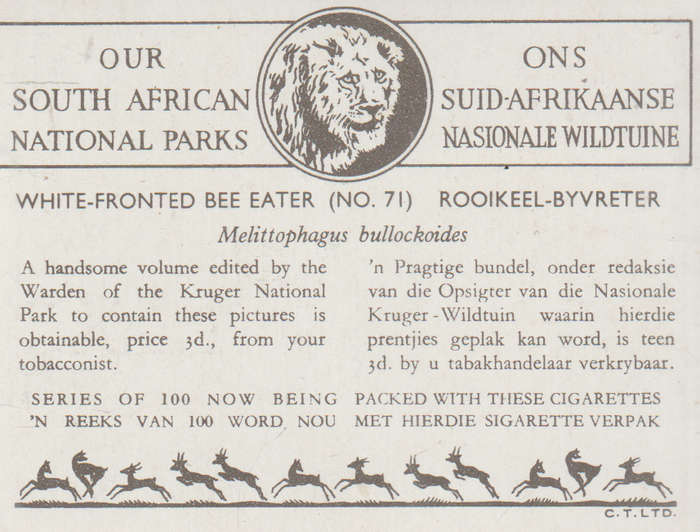 CIGARETTE CARD OUR SOUTH AFRICAN NATIONAL PARKS  NO 71