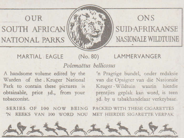 CIGARETTE CARD OUR SOUTH AFRICAN NATIONAL PARKS  NO 80