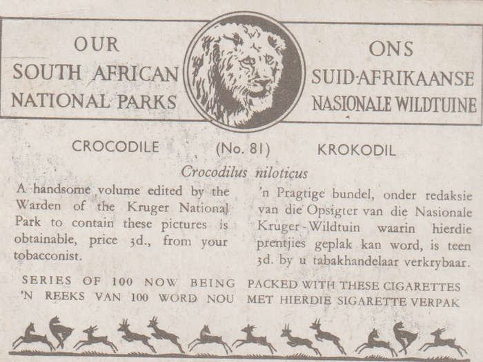 CIGARETTE CARD OUR SOUTH AFRICAN NATIONAL PARKS  NO 81