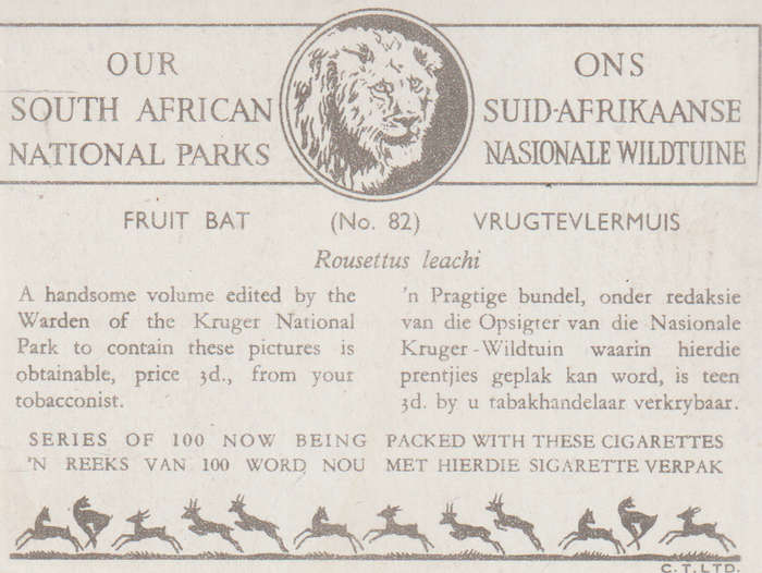 CIGARETTE CARD OUR SOUTH AFRICAN NATIONAL PARKS  NO 82