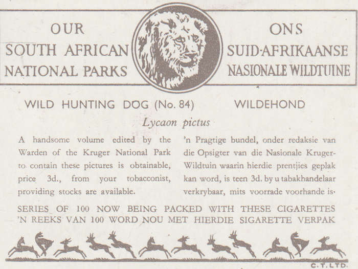 CIGARETTE CARD OUR SOUTH AFRICAN NATIONAL PARKS  NO 84