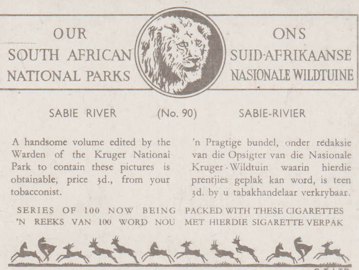 CIGARETTE CARD OUR SOUTH AFRICAN NATIONAL PARKS  NO 90