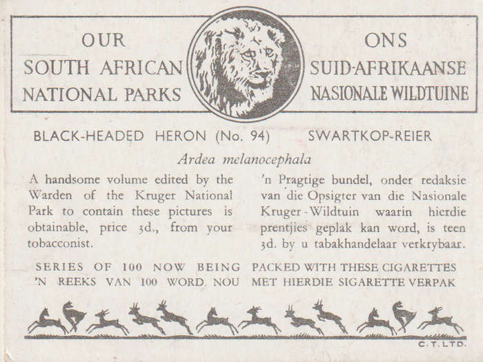 CIGARETTE CARD OUR SOUTH AFRICAN NATIONAL PARKS NO 94