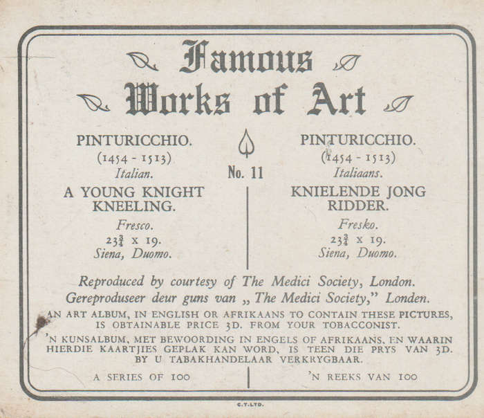 CIGARETTE CARD FAMOUS WORKS OF ART NO 11