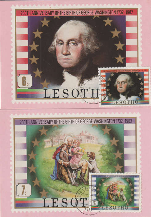 LESOTHO 1982 The 250th Anniversary of the Birth of George Washington, MAXI CARD POST CARD SET