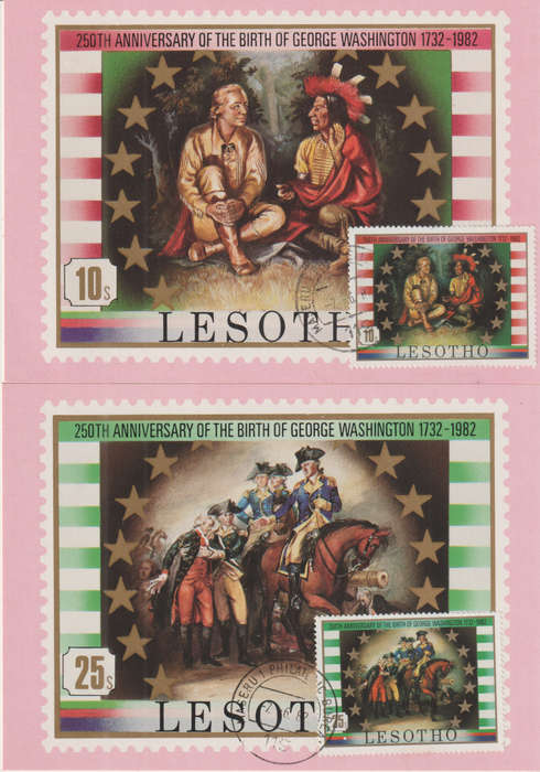 LESOTHO 1982 The 250th Anniversary of the Birth of George Washington, MAXI CARD POST CARD SET