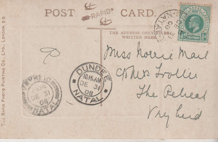OLD USED POST CARD NATAL 1908