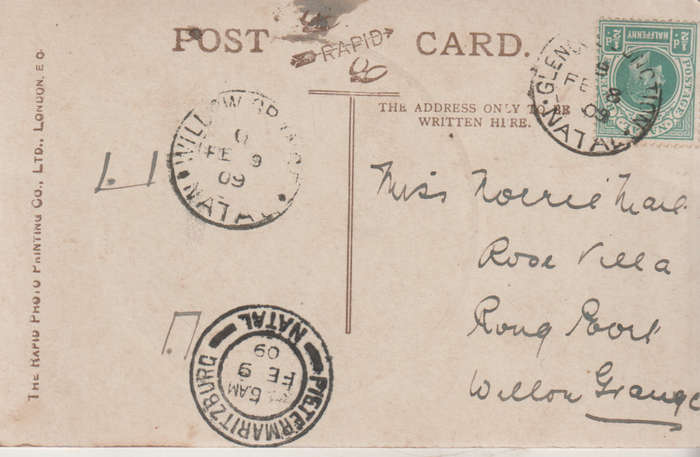 OLD USED POST CARD NATAL 1909