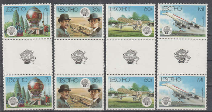 LESOTHO 1983 The 200th Anniversary of Manned Flight UMM SG 545-8 GUTTER PAIRS