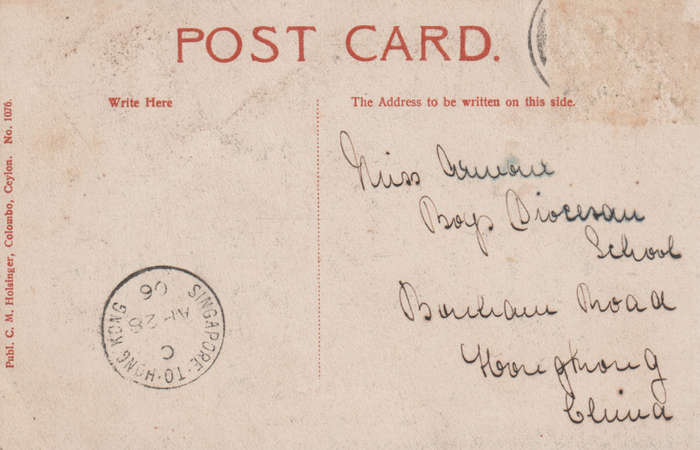 USED POST CARD WITH POSTAL HISTORY TO SINGAPORE 1906