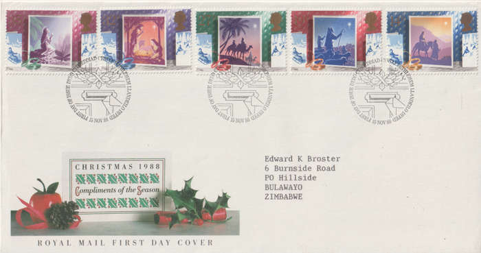 GB FDC 1988 Christmas Stamps