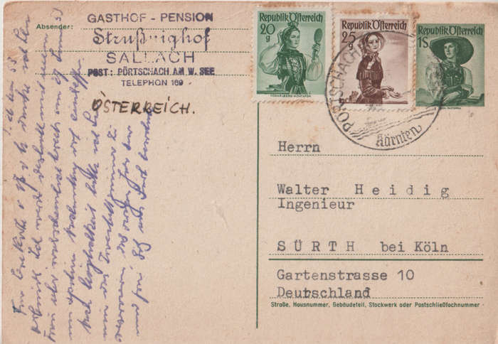 USED POST CARD AUSTRIA 1953
