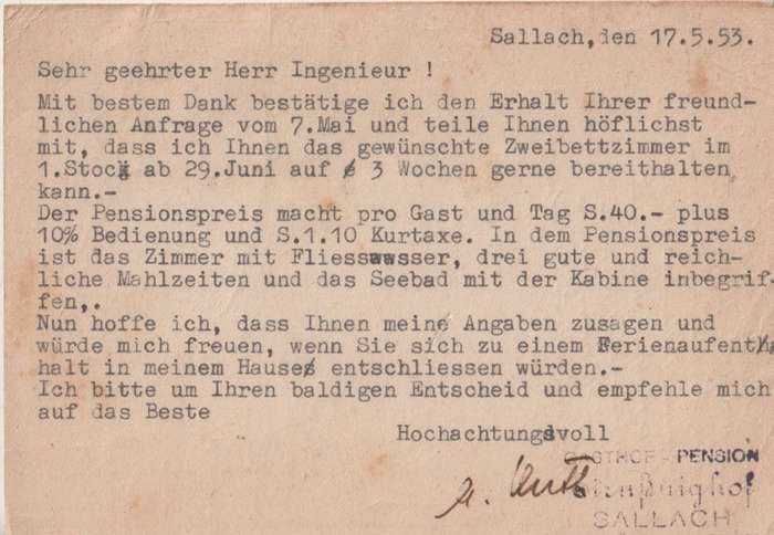 USED POST CARD AUSTRIA 1953