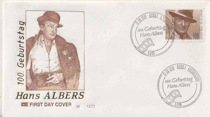 GERMANY 1991 The 100th Anniversary of the Birth of Hans Albers, Actor FDC SG 2413