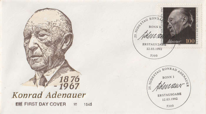 GERMANY 1992 The 25th Anniversary of the Death of Dr.Konrad Adenauer, Federal Chancellor FDC SG 2447