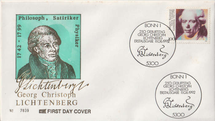 GERMANY 1992 The 250th Anniversary of the Birth of Georg Christoph Lichtenberg FDC SG 2464