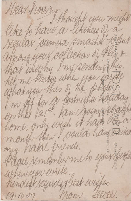 USED POST CARD 1907