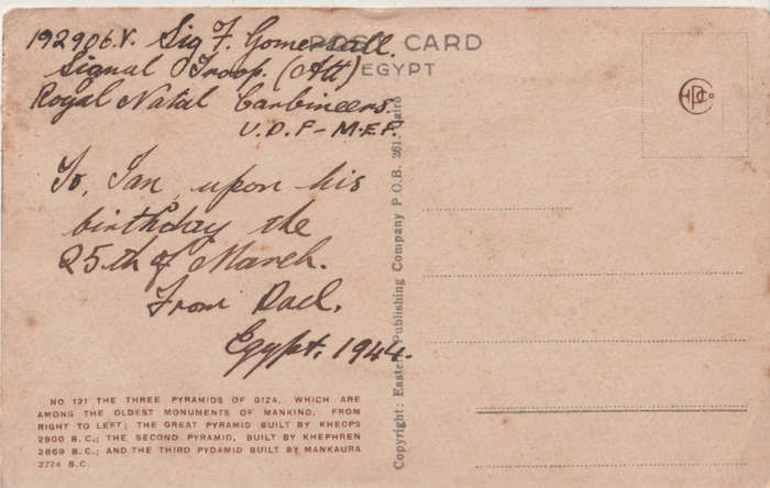 WW2 USED POST CARD 2 SCANS EGYPT 1944
