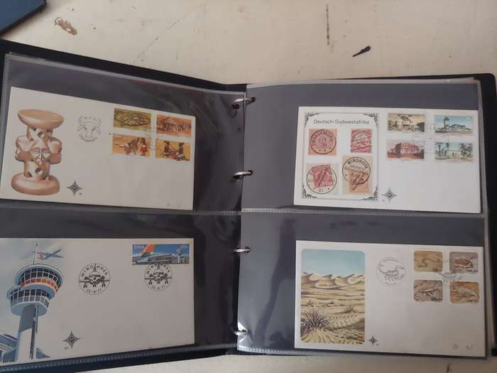 SG NEW THAMES COVER ALBUM 19 PAGES X 4 FDCS PLUS 4 PAGES LARGE FDCS 1 YEAR PACK SWA/NAMIBIA
