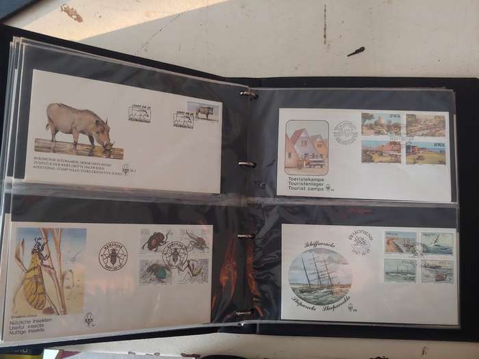 SG NEW THAMES COVER ALBUM 19 PAGES X 4 FDCS PLUS 4 PAGES LARGE FDCS 1 YEAR PACK SWA/NAMIBIA