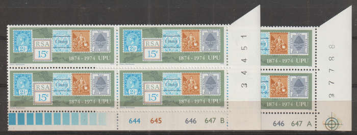 RSA 1974 The 100th Anniversary of the Universal Postal Union UMM BLOCK A AND B
