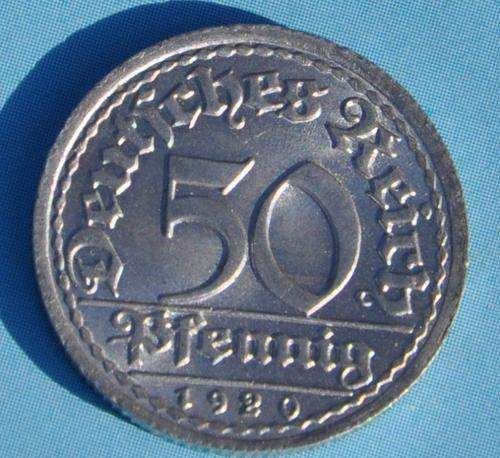 DEUTSCHES REICH 50 Pfennig 1920 F - Rare German Coin aUNC - SCARCE IN THIS TOP CONDITION