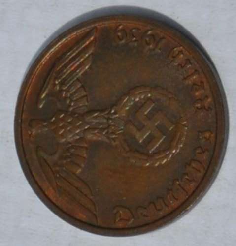 DEUTSCHES REICH - 1 REICHSPFENNIG 1939 B - rare German Third Reich numismatic collectible