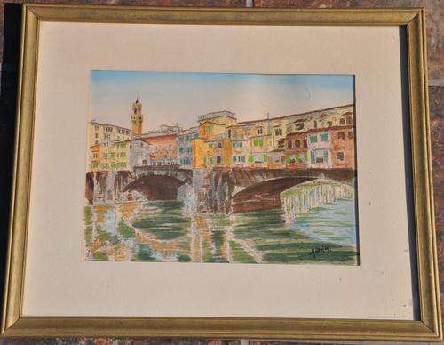 ITALIAN CITY original vintage artwork (by Glania? Gloria?)  framed - PICK UP POSSIBLE