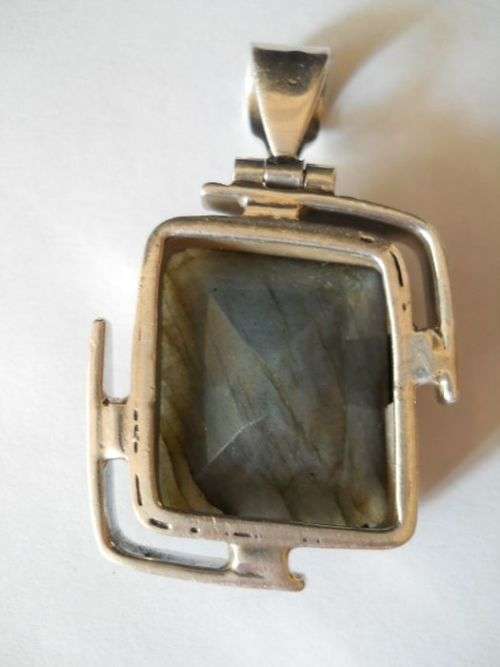 Stunning and Unique Pendant ~ Iridescent Labradorite Stone Bevel-set and Framed in Sterling Silver