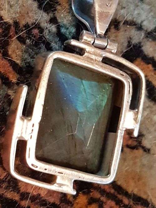 Stunning and Unique Pendant ~ Iridescent Labradorite Stone Bevel-set and Framed in Sterling Silver