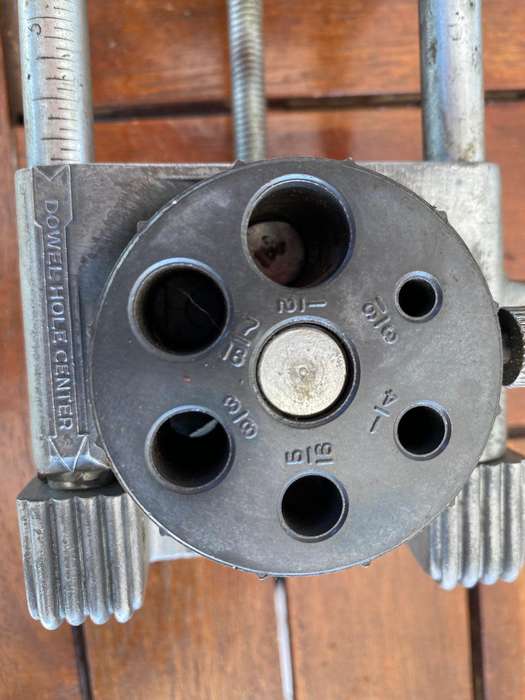 General USA no 840 Doweling Jig for Dowel Sizes 3/16, 1/4, 3/8, 7/16, and 1/2 inch Dowels.