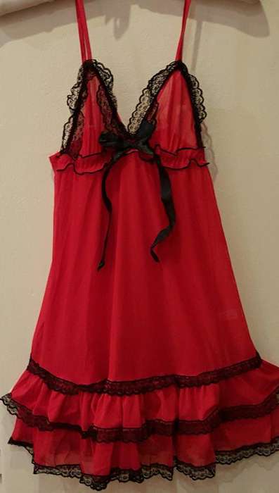 RED & BLACK BABY DOLL LINGERIE SET INCLUDING MATCHING G STRING