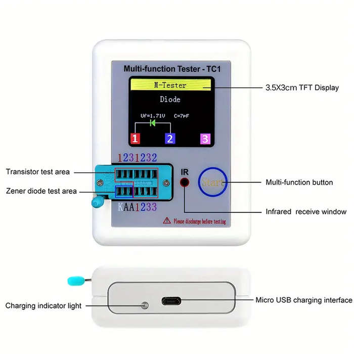Multimeter Transistor Tester Diode Triple Conductor Capacitor Resistor Detector LCR-TC1 1.8TFT LCD