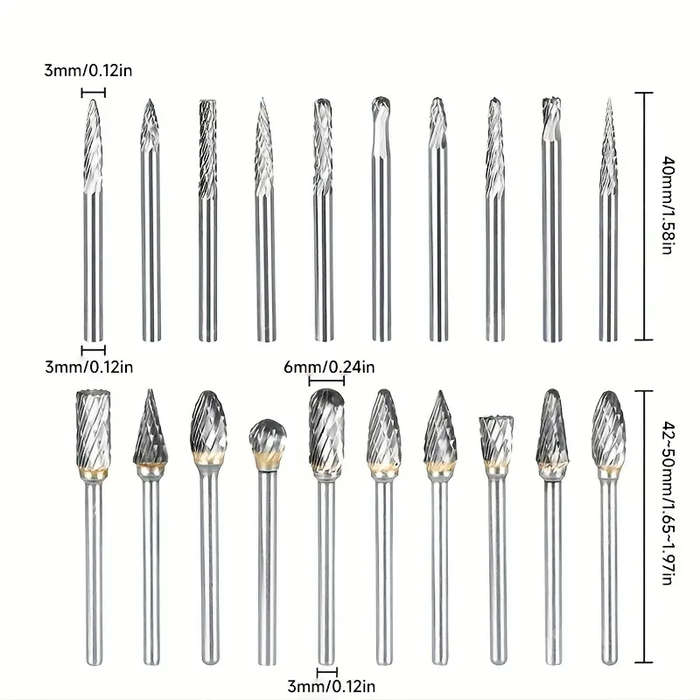 20pcs Rock Carbide Burr Set Compatible With Rotary Tool 2.54/20.32cm Shank Die Grinder Rotary Tool