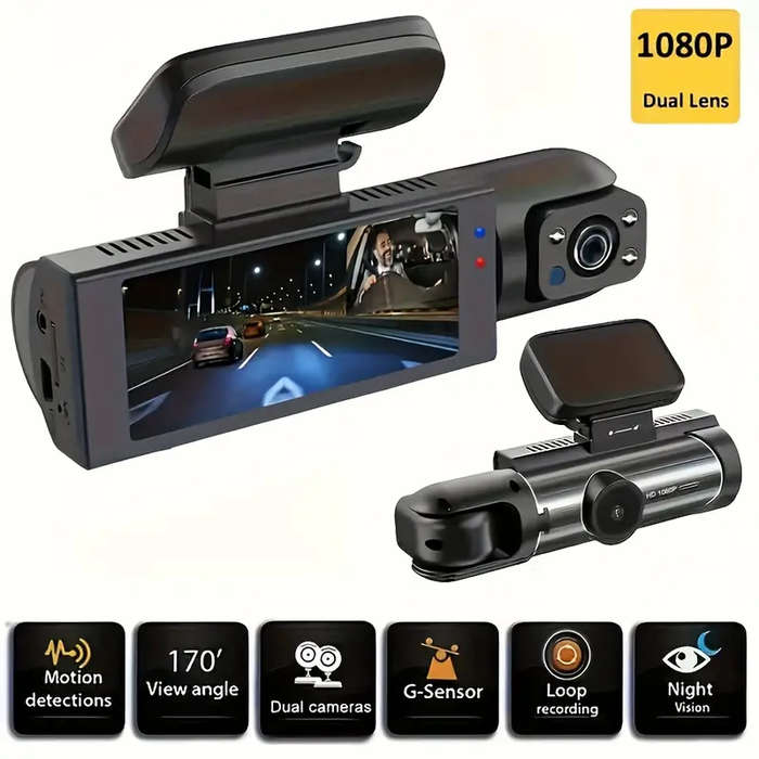 Dash Camera Front And Inside, 3.16inchdash Cam 1080P, G Sensor HD Night Vision Loop Recording