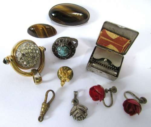 crystal lidded container in perfect damage free condition, assorted items of interest inside