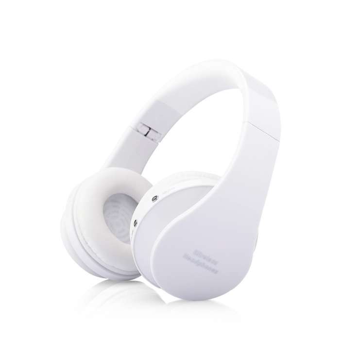 Wireless Bluetooth Headphones Stereo Foldable Headset with Microphone - White