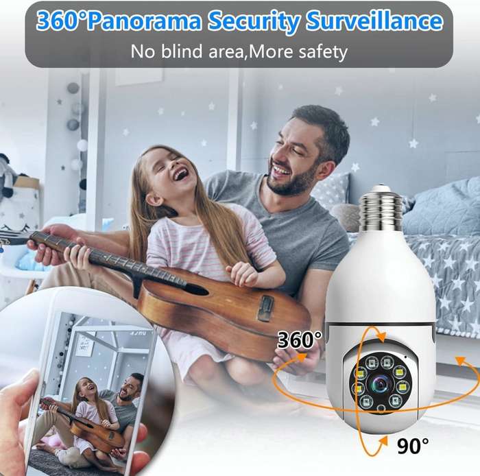 Light Bulb Type Wireless Security Camera 360° Panoramic 2-Way Talk WiFi Camera White